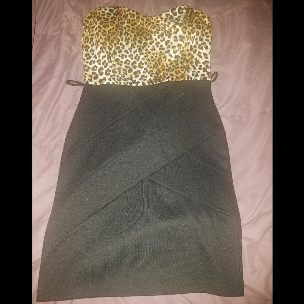 Leopard Mini Dress Size Sm Strapless
